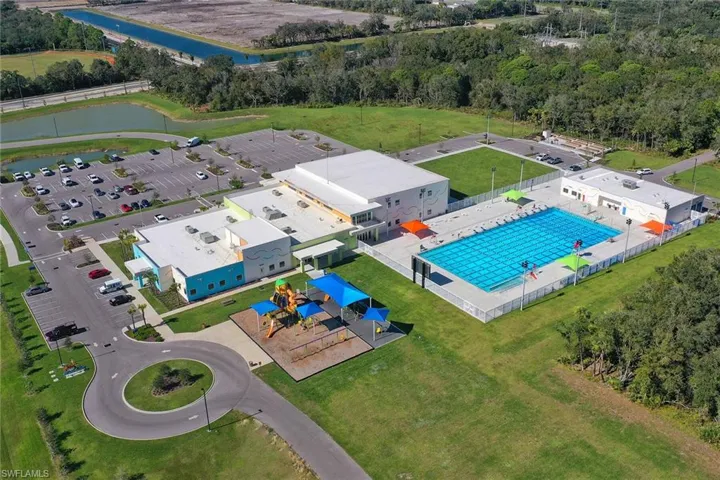 Aerial view of a pool