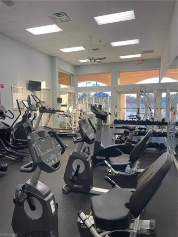 Exercise room featuring a paneled ceiling