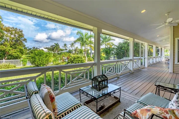Wooden deck with ceiling fan