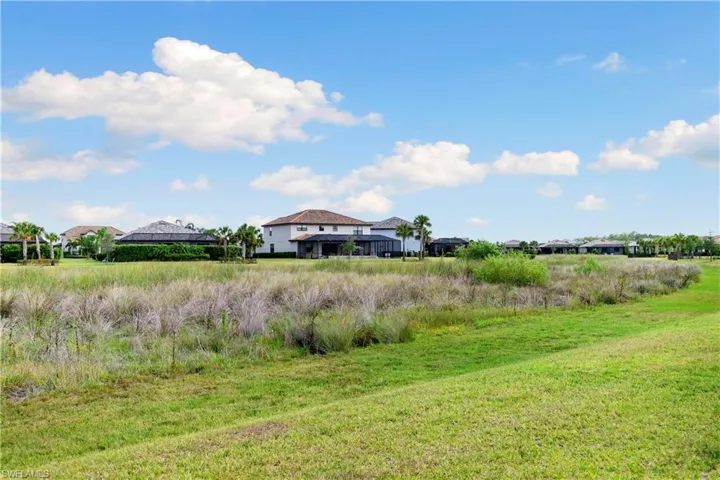 Spacious backyard overlooking grass preserve area.