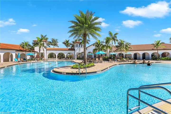 Pool features a casual area to the right and a lap pool to the left.
