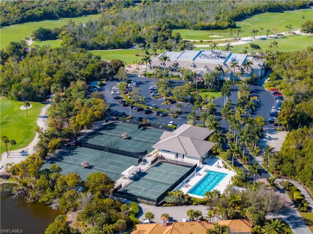 Aerial view of a local golf course and a pool