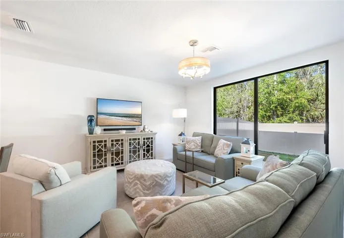 Living room with a chandelier