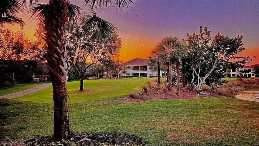View of yard at dusk