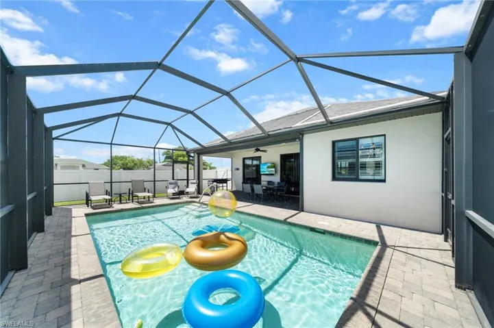 Drone / aerial view of a pool area