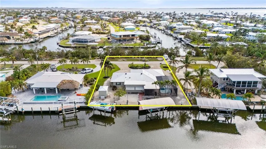 Bird's eye view with a water view. Notice front boundary also is waterfront.