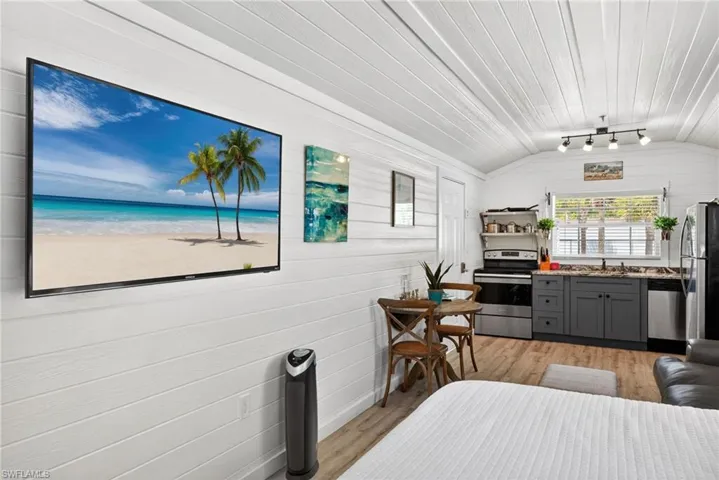 Cottage is air conditioned and insulated and has a full kitchen, dining area, living area, and sleeping area