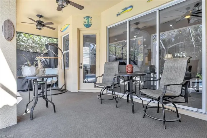 View of patio / terrace featuring ceiling fan and outdoor dining space