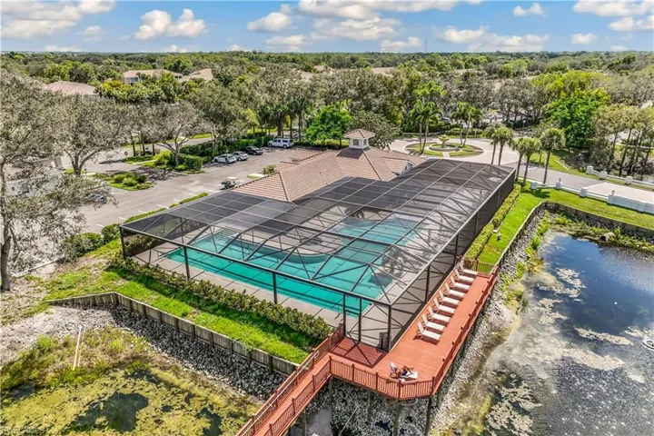 Bird's eye view of clubhouse and pool area