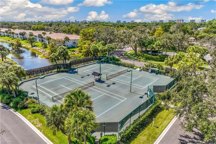 Bird's eye view featuring tennis courts