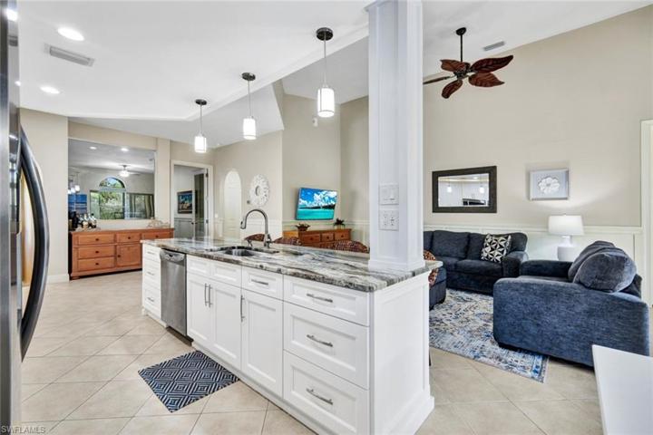 View of the living area from the kitchen.