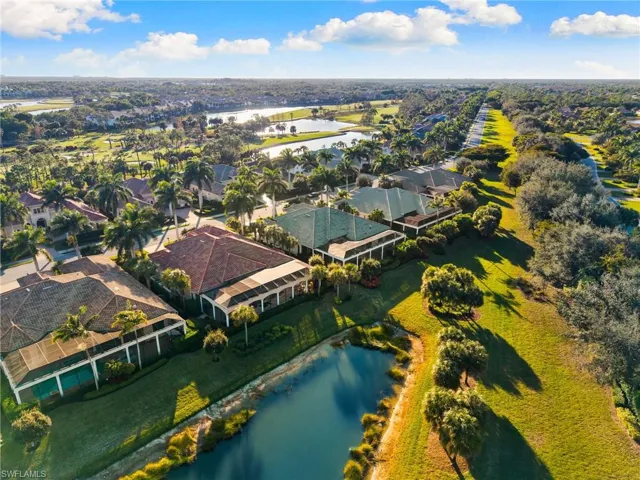 Aerial view of residential area with a nearby body of water