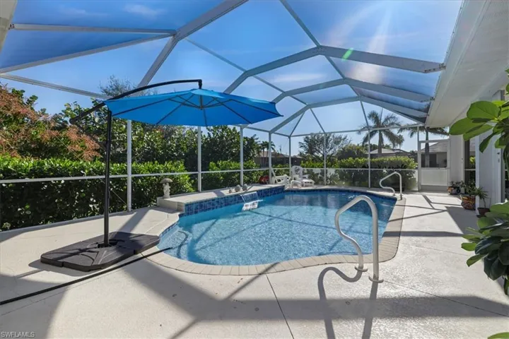 Swimming pool featuring a sunroom, a patio, and a lanai
