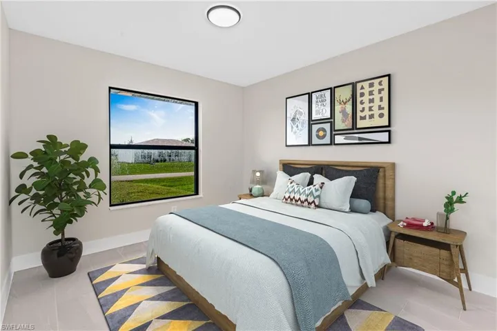 Virtually Staged -Bedroom with baseboards and light tile patterned floors