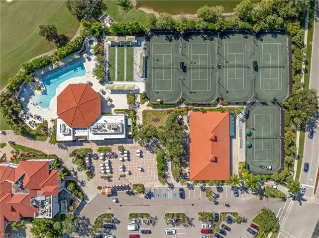 Drone / aerial view of a pool area