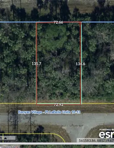 Aerial overview of property's location with property boundaries highlighted