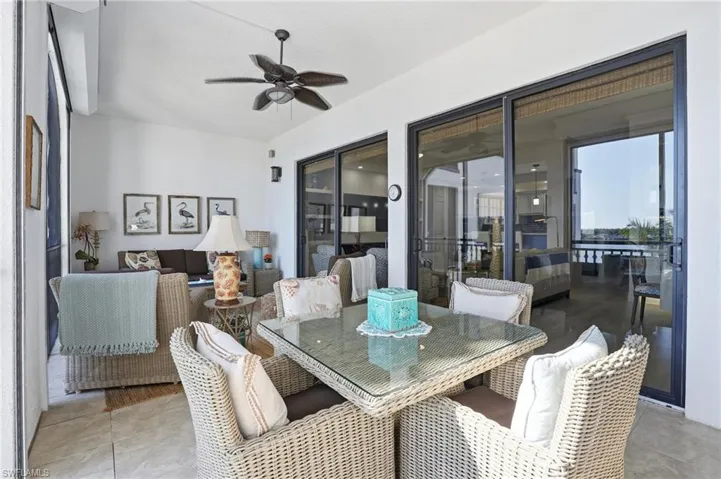 Dining space with ceiling fan