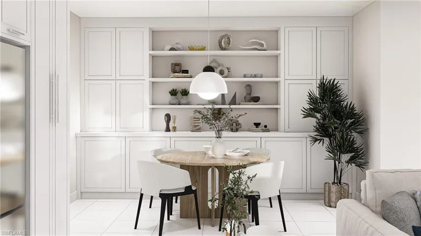Dining room featuring light tile patterned floors