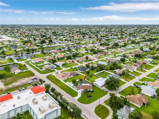 Aerial perspective of neighborhood.
