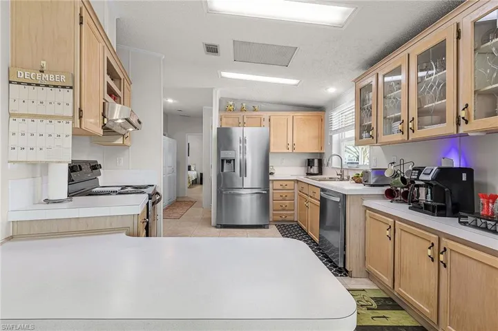 Skylights in the kitchen add natural light.