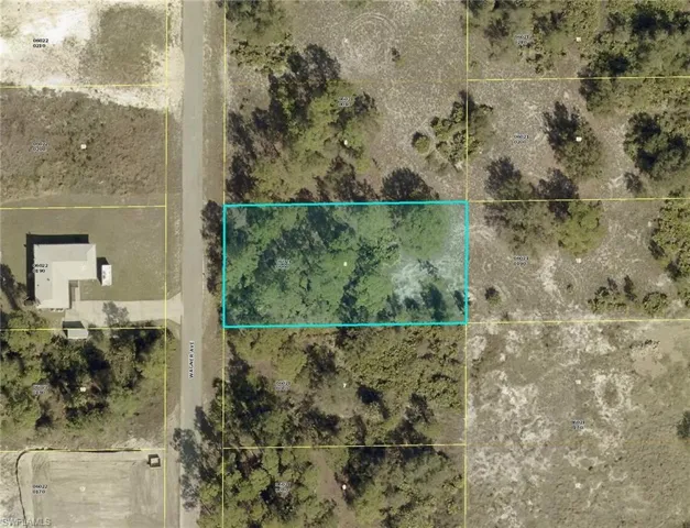 Aerial overview of property's location featuring property parcel outlined