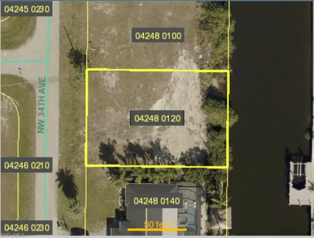 Aerial overview of property's location with property boundaries highlighted