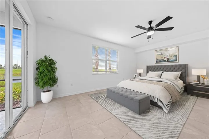 Recessed lighting, ceiling fan, and tile flooring