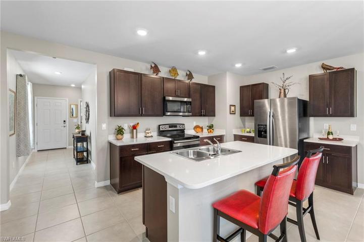 Open, island kitchen