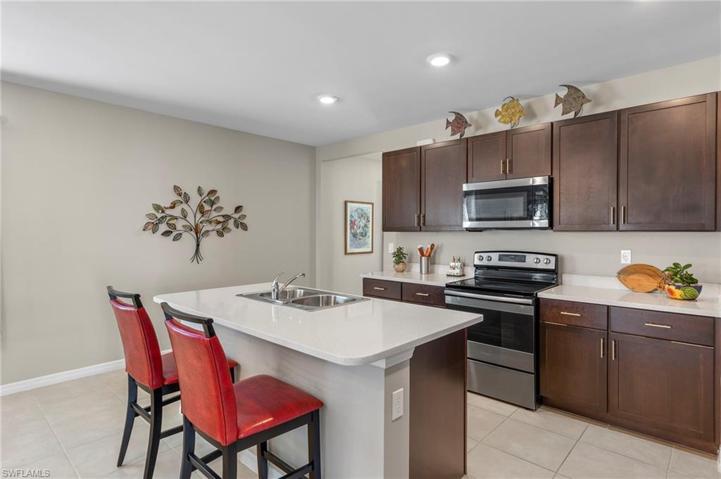 Open, island kitchen