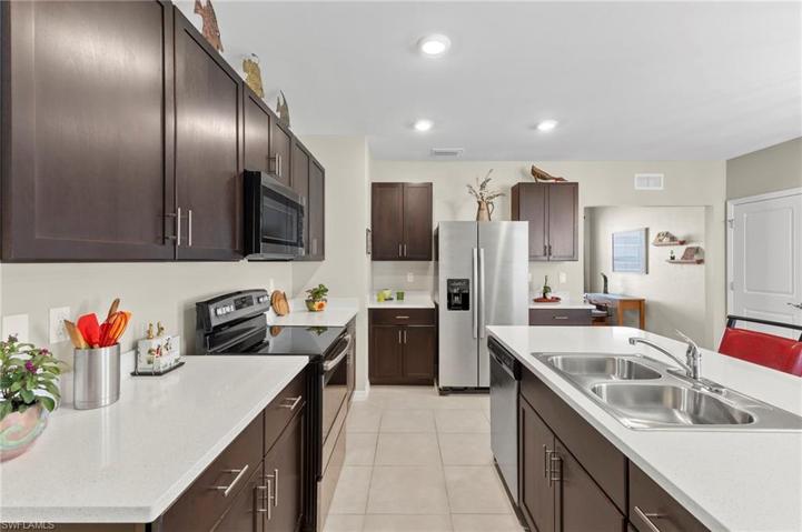 Open, island kitchen