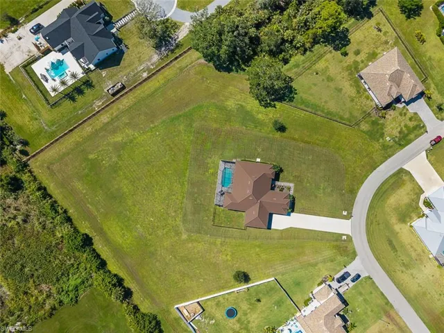 Drone / aerial view of a pool area