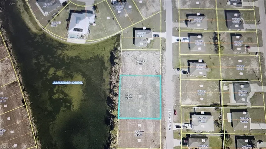 Aerial view of property's location with property parcel outlined