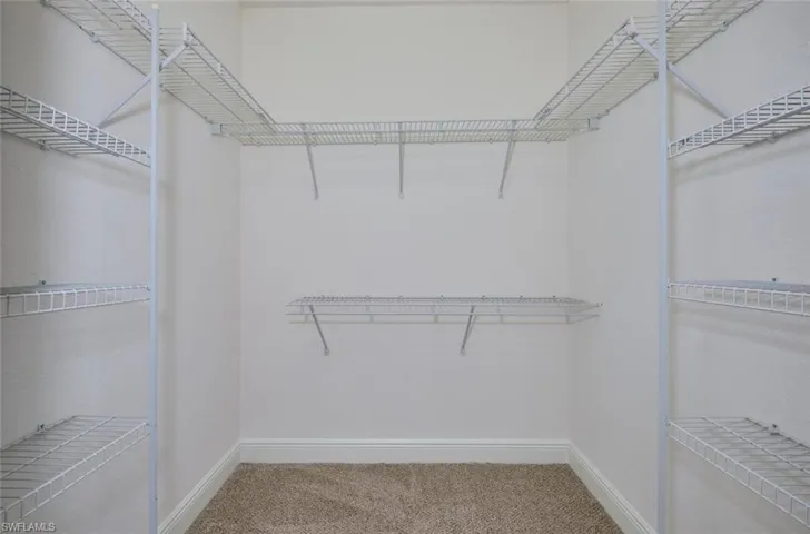 Spacious closet featuring light colored carpet