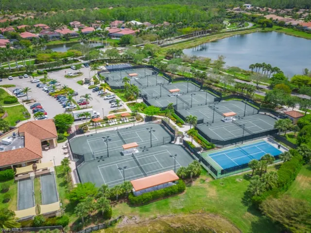 Aerial view of residential area with a nearby body of water
