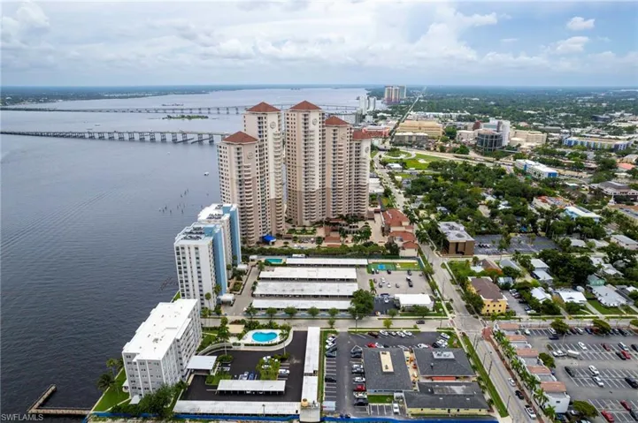 Aerial view featuring a water view