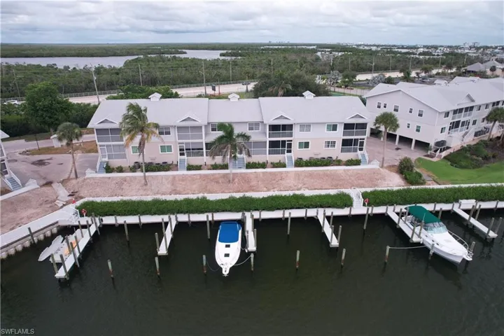Aerial view of a nearby body of water