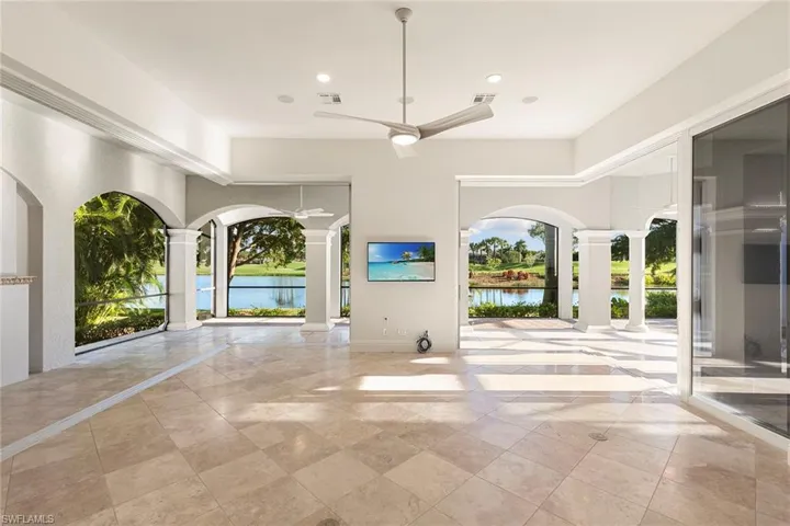 Family Room featuring retracting pocket-door sliders for seamless indoor-outdoor living