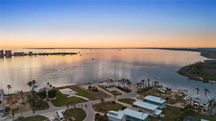 Aerial view at dusk with a water view