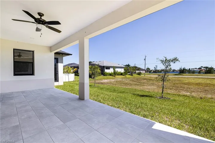 View of patio with a ceiling fan