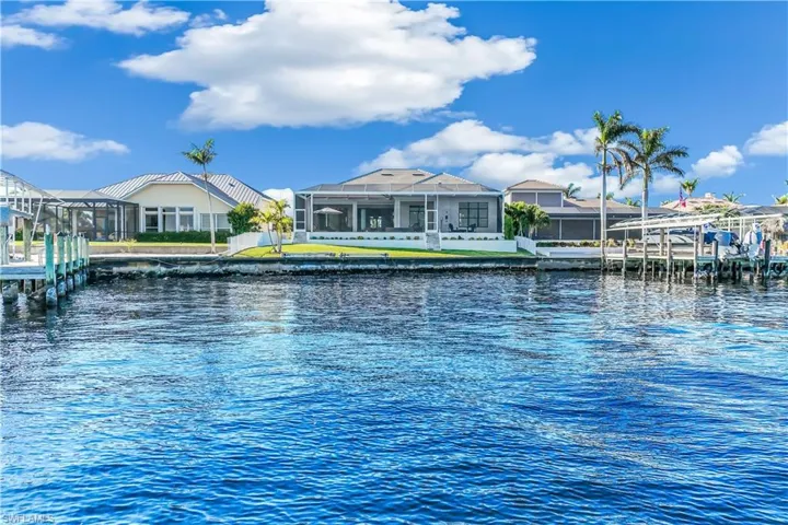 Property view of water with a boat dock