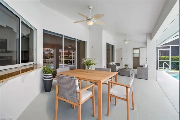 Dining space with ceiling fan