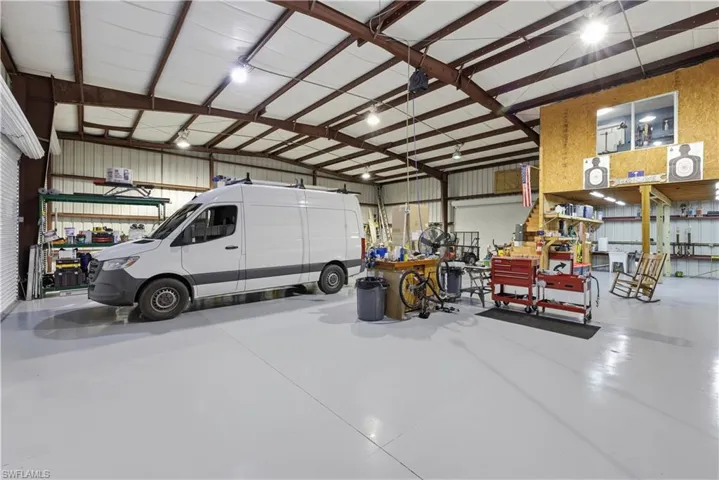Garage with metal wall