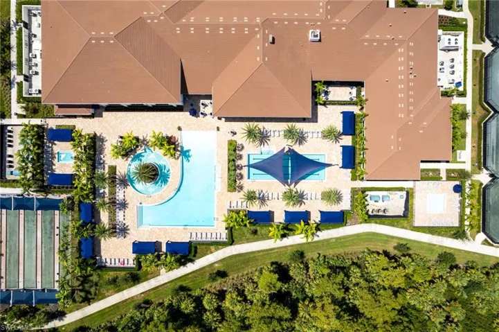 Drone / aerial view of a pool