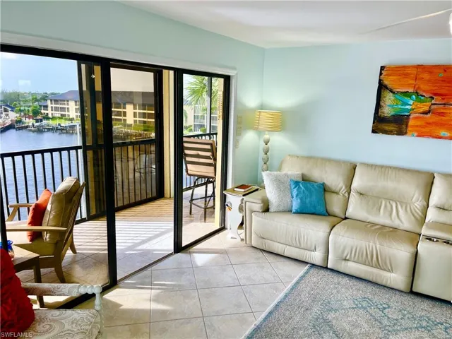 Living room with waterfront views