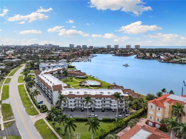 View of urban area with a large body of water