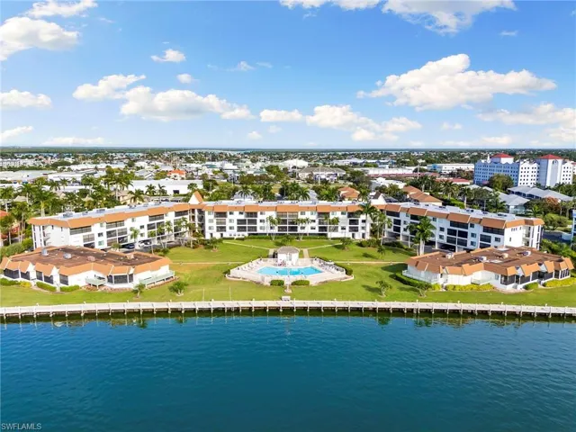 Aerial view of a nearby body of water