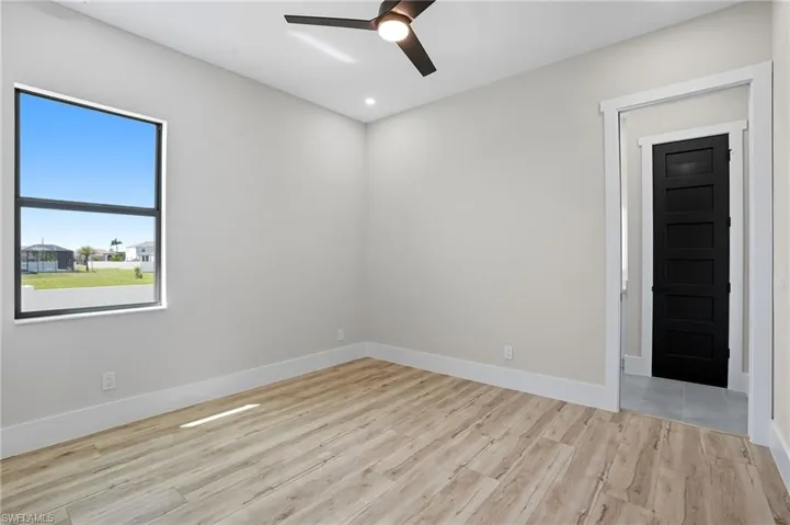 Unfurnished room with light wood-style floors, recessed lighting, and ceiling fan