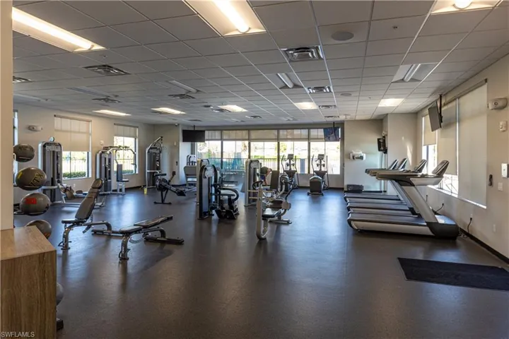 Exercise room with a drop ceiling