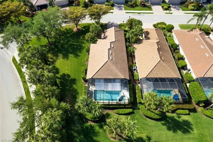 Birds eye view of property featuring a water view and a residential view