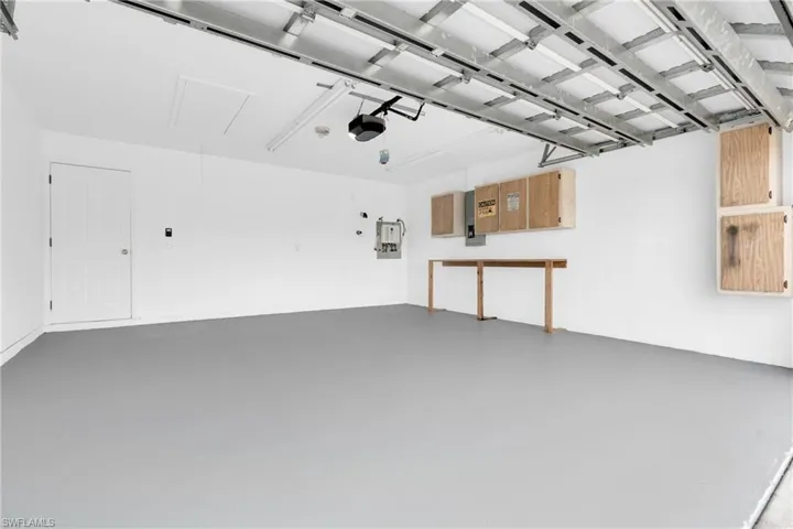 Garage featuring electric panel